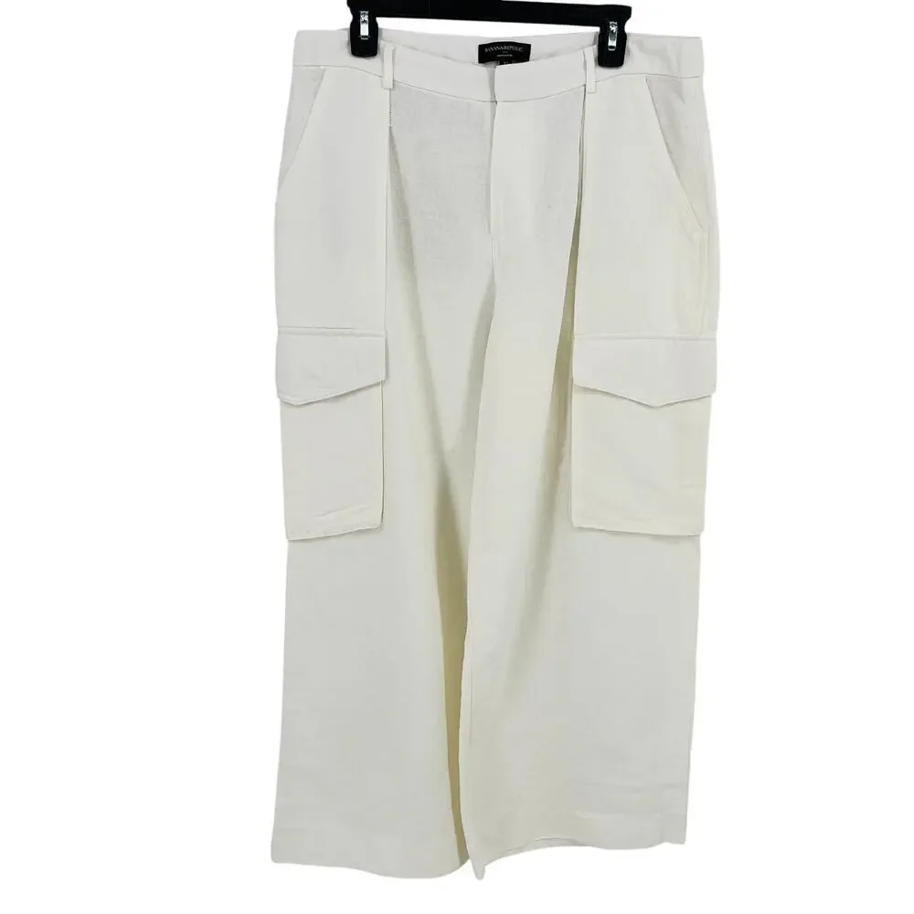 Banana Republic Wide Leg Linen Blend Cargo Pants Womens Sz 12 Off White